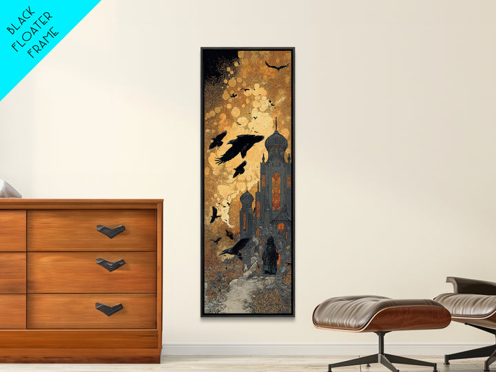Ravens And Ruins, Stained Glass Gothic Art, Tall Narrow Wall Art, Dark Fantasy Wall Art, Canvas Print, Halloween Wall Art