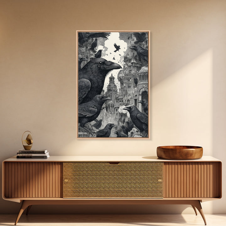 Ravens And Ruins, Victorian Macabre Art, Vertical Wall Art, Dark Halloween Decor, Canvas Print, Halloween Wall Art