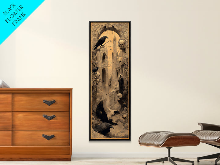 Ravens And Ruins, Surreal Apocalyptic Art, Tall Narrow Wall Art, Dark Halloween Decor, Canvas Print, Halloween Wall Art