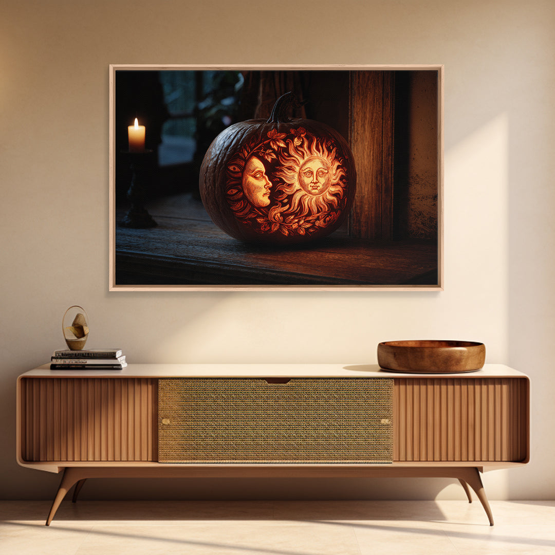 Pumpkins And Moon Phases, Danse Macabre Art, Landscape Wall Art, Macabre Wall Art, Canvas Print, Halloween Wall Art