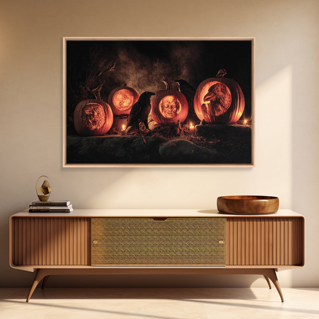 Pumpkins And Moon Phases, Baroque Witchcraft Art, Landscape Wall Art, Dark Fantasy Wall Art, Canvas Print, Halloween Wall Art