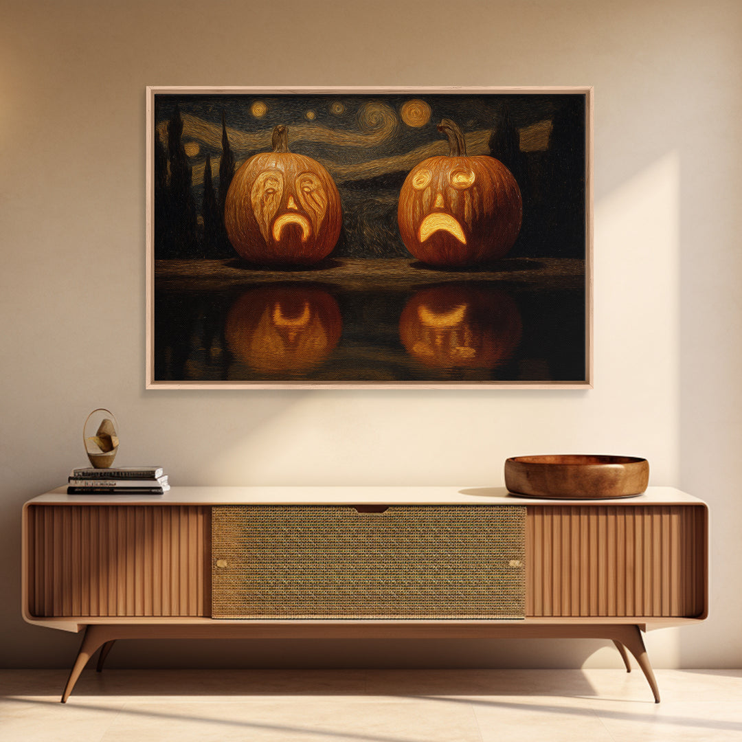 Pumpkins And Moon Phases, Symbolist Gothic Landscape, Landscape Wall Art, Gothic Horror Wall Art, Canvas Print, Halloween Wall Art