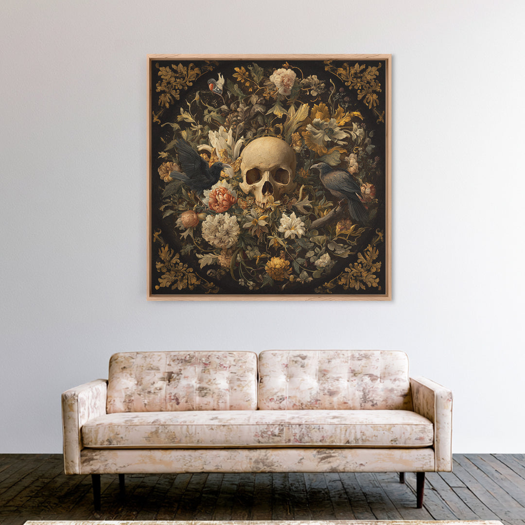 Skeletal Botanicals, Baroque Witchcraft Art, Square Wall Art, Dark Halloween Decor, Canvas Print, Halloween Wall Art, Spooky Wall Decor