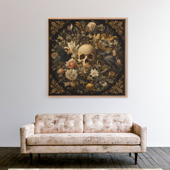 Skeletal Botanicals, Baroque Witchcraft Art, Square Wall Art, Dark Halloween Decor, Canvas Print, Halloween Wall Art, Spooky Wall Decor
