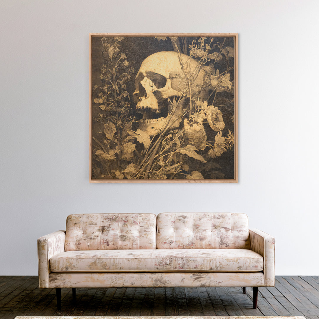 Skeletal Botanicals, Symbolist Dream Art, Square Wall Art, Macabre Wall Art, Framed Canvas Print, Halloween Wall Art, Halloween Decor