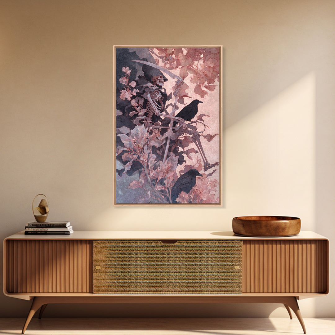 Skeletal Botanicals, Decadent Gothic Art, Vertical Wall Art, Macabre Wall Art, Framed Canvas Print, Halloween Wall Art