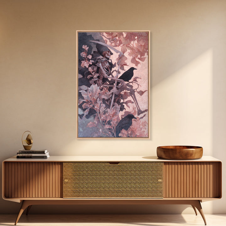 Skeletal Botanicals, Decadent Gothic Art, Vertical Wall Art, Macabre Wall Art, Framed Canvas Print, Halloween Wall Art