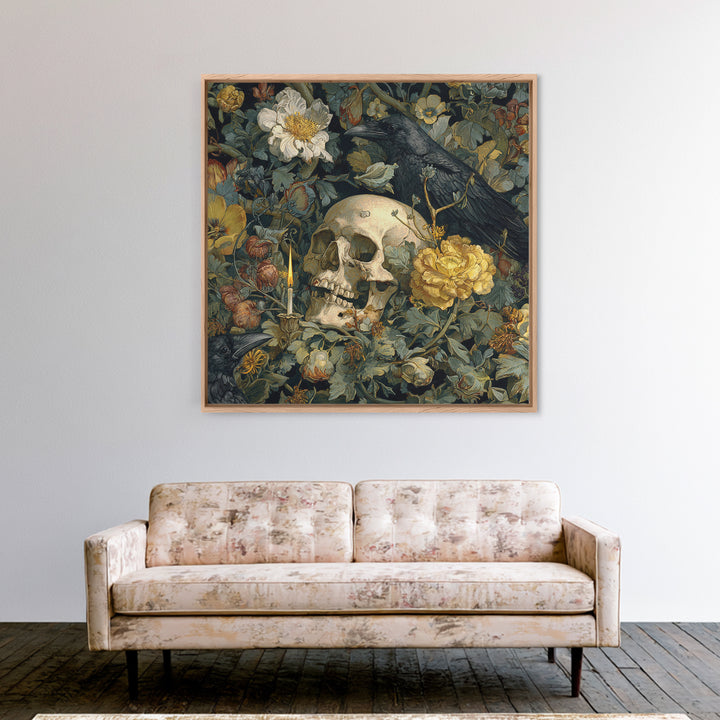 Skeletal Botanicals, Symbolist Etching Art, Square Wall Art, Macabre Wall Art, Framed Canvas Print, Halloween Wall Art, Halloween Decor