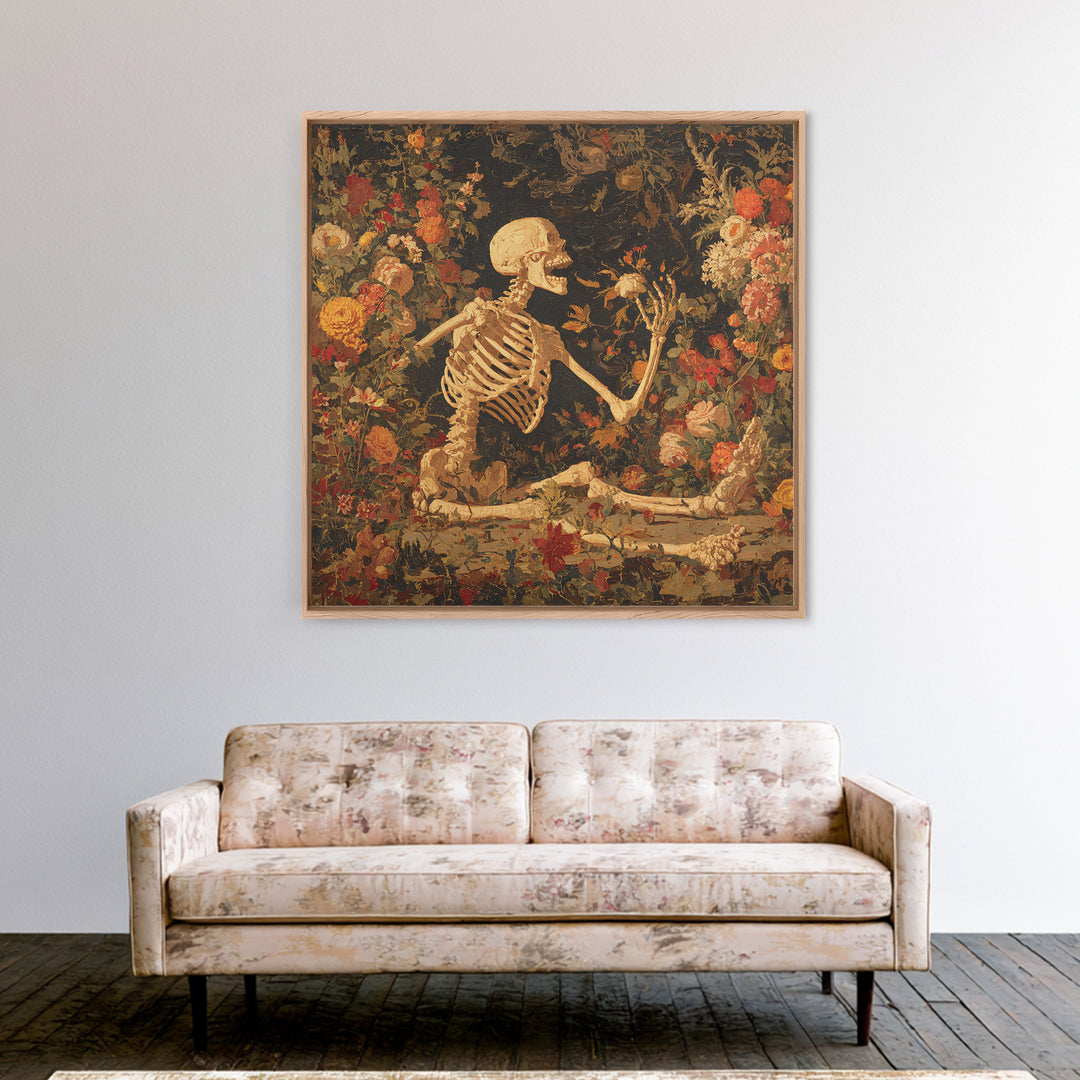Skeletal Botanicals, Grotesque Carnival Art, Square Wall Art, Gothic Horror Wall Art, Framed Canvas Print, Halloween Wall Art