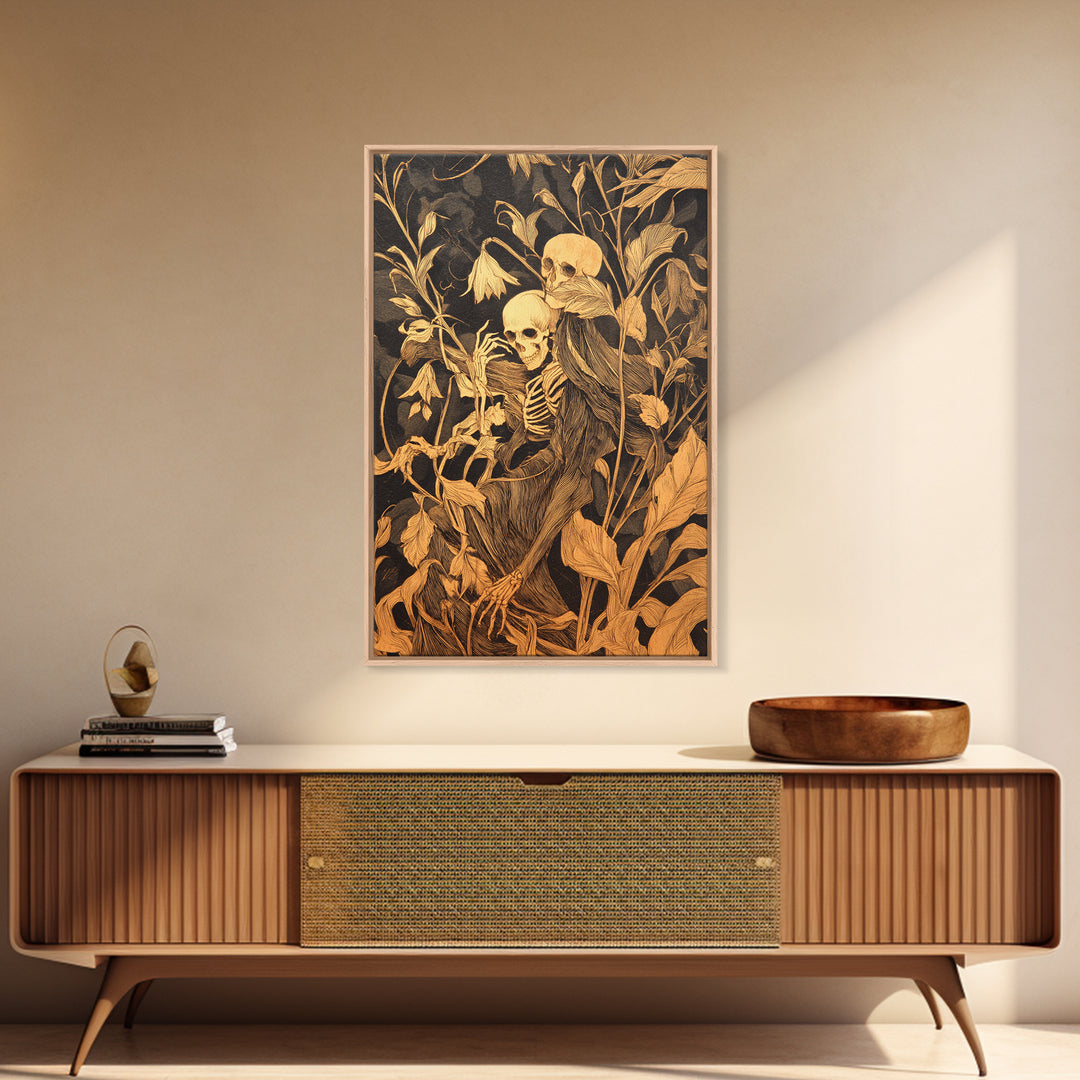Skeletal Botanicals, Expressionist Gothic Art, Vertical Wall Art, Gothic Horror Wall Art, Canvas Print, Halloween Wall Art