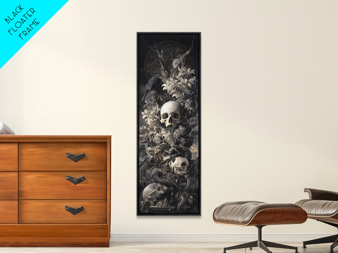 Skeletal Botanicals, Biomechanical Horror Art, Tall Narrow Wall Art, Macabre Wall Art, Framed Canvas Print, Halloween Wall Art