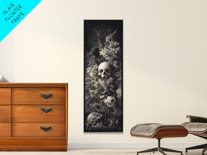 Skeletal Botanicals, Biomechanical Horror Art, Tall Narrow Wall Art, Macabre Wall Art, Framed Canvas Print, Halloween Wall Art