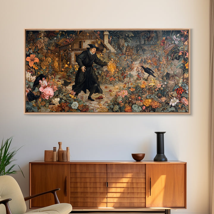 The Poison Garden, Northern Renaissance Horror, Wide Panoramic Art, Dark Fantasy Wall Art, Canvas Print, Halloween Wall Art