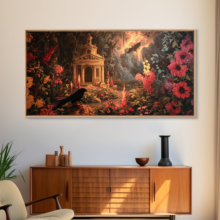 The Poison Garden, Apocalyptic Romantic Art, Wide Panoramic Art, Macabre Wall Art, Canvas Print, Halloween Wall Art, Halloween Decor