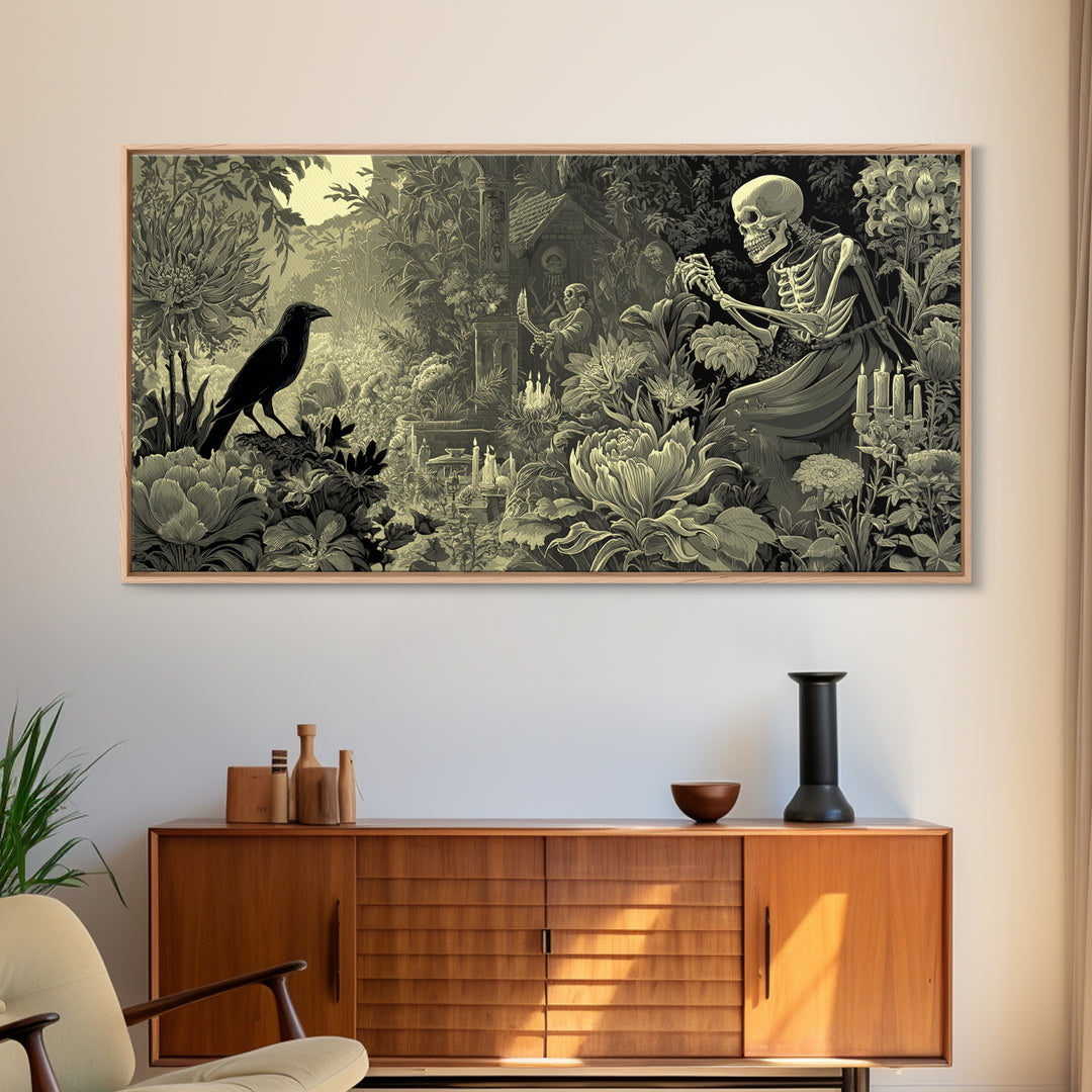 The Poison Garden, Macabre Folk Print Art, Wide Panoramic Art, Macabre Wall Art, Canvas Print, Halloween Wall Art