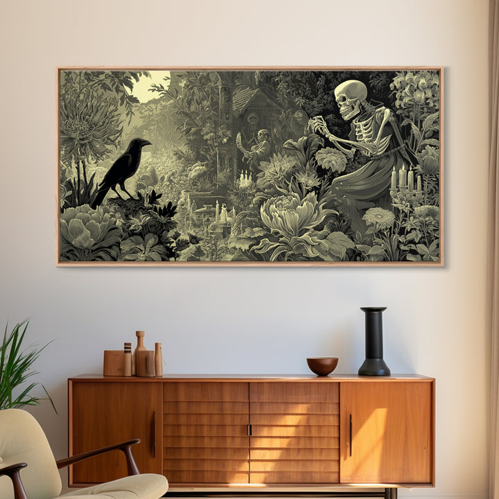The Poison Garden, Macabre Folk Print Art, Wide Panoramic Art, Macabre Wall Art, Canvas Print, Halloween Wall Art