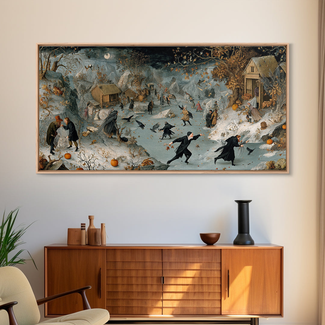 Frozen Halloween, Northern Renaissance Horror, Wide Panoramic Art, Macabre Wall Art, Canvas Print, Halloween Wall Art