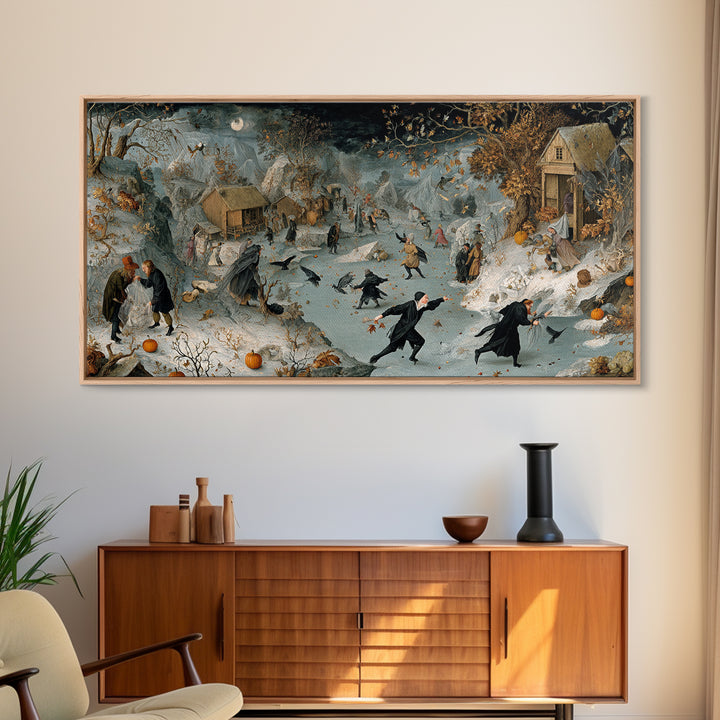 Frozen Halloween, Northern Renaissance Horror, Wide Panoramic Art, Macabre Wall Art, Canvas Print, Halloween Wall Art