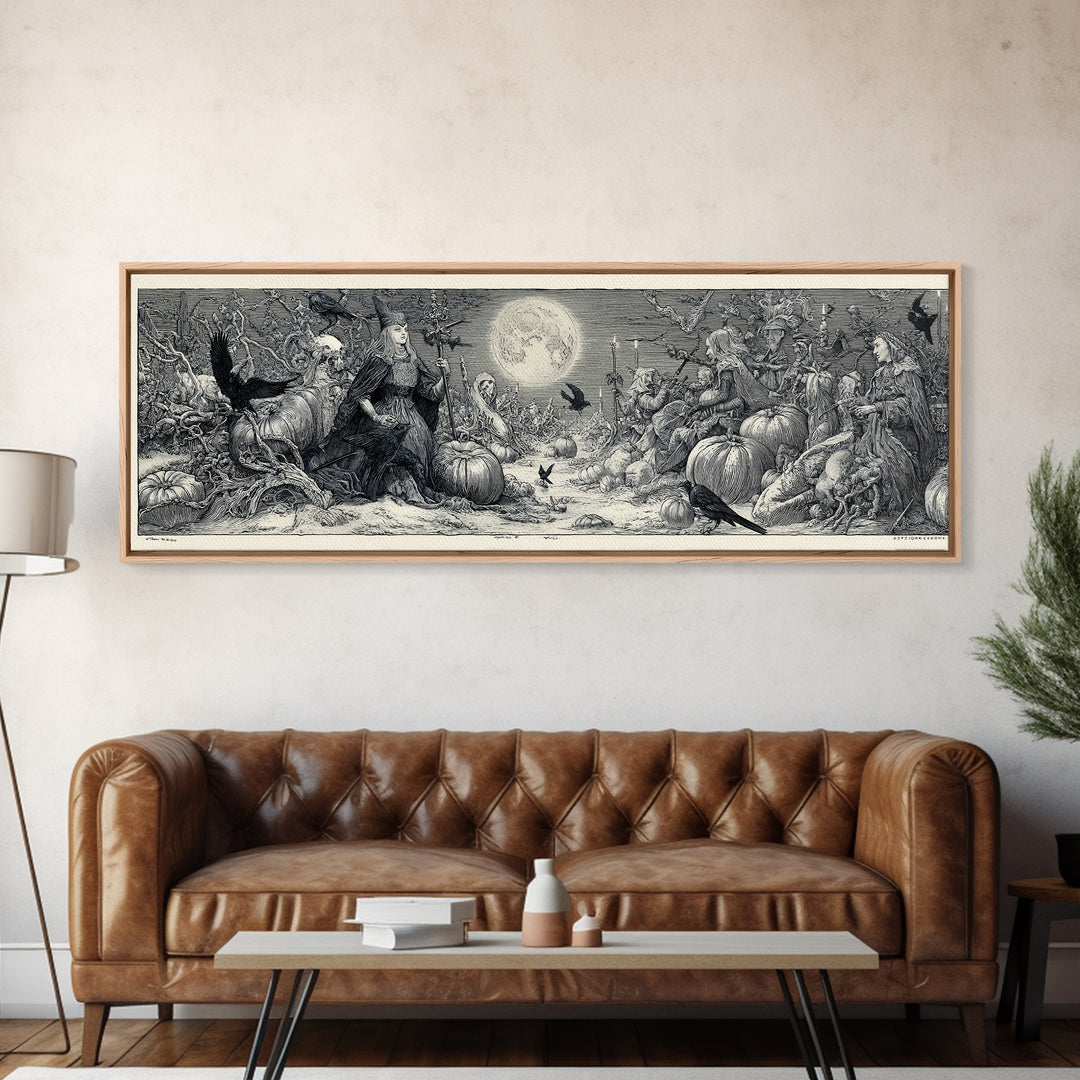 Frozen Halloween, Renaissance Engraving Art, Extra Wide Wall Art, Gothic Horror Wall Art, Canvas Print, Halloween Wall Art