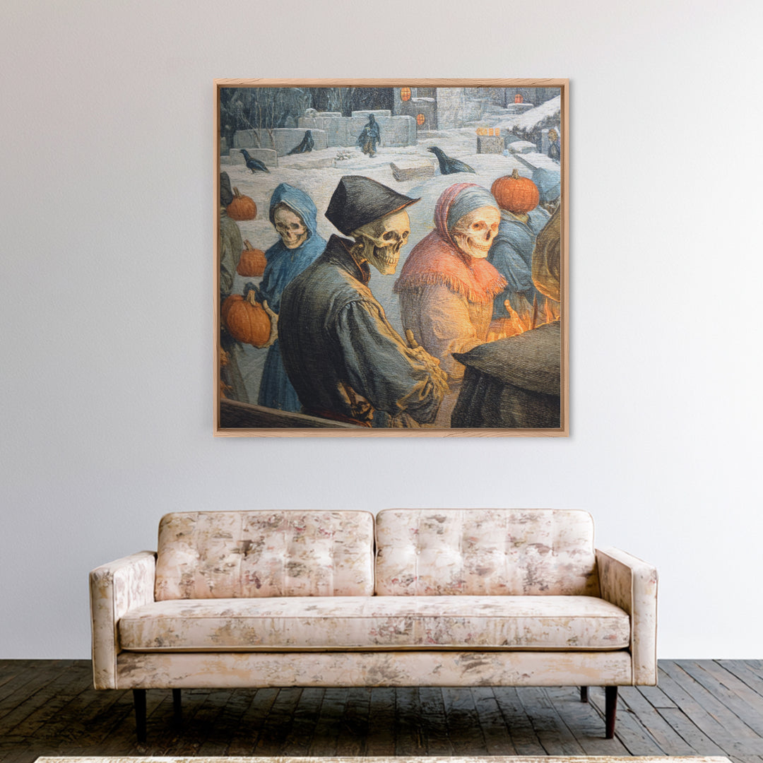 Frozen Halloween, Danse Macabre Art, Square Wall Art, Dark Halloween Decor, Framed Canvas Print, Halloween Wall Art