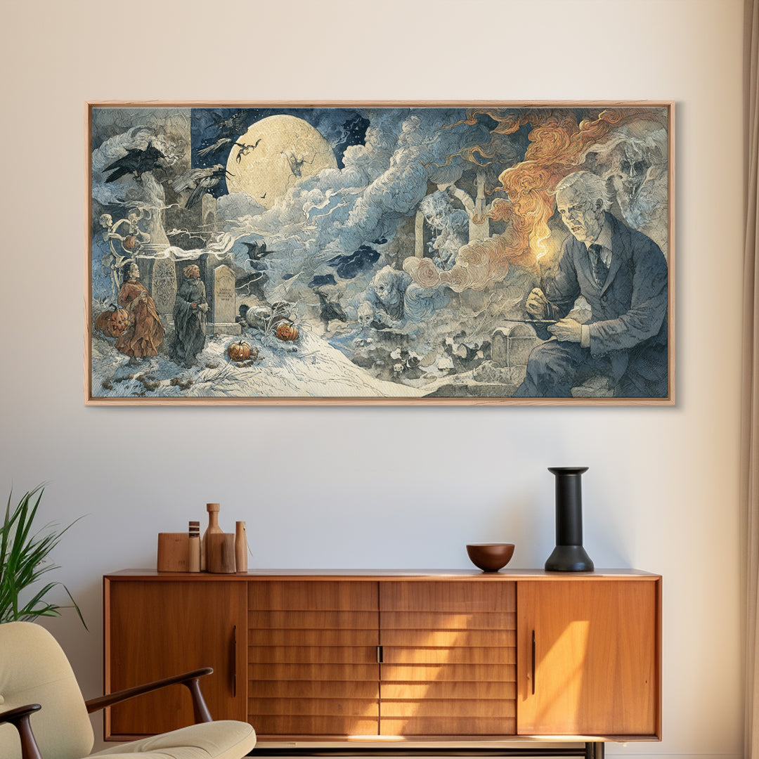 Frozen Halloween, Visionary Gothic Art, Wide Panoramic Art, Dark Fantasy Wall Art, Canvas Print, Halloween Wall Art, Dark Fantasy Art