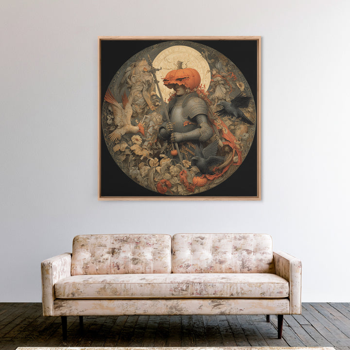The Pumpkin Paladin, Dark Renaissance Art, Square Wall Art, Gothic Horror Wall Art, Canvas Print, Halloween Wall Art