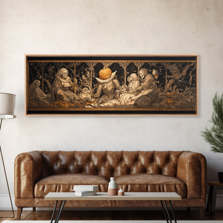 The Pumpkin Paladin, Danse Macabre Art, Extra Wide Wall Art, Gothic Horror Wall Art, Canvas Print, Halloween Wall Art
