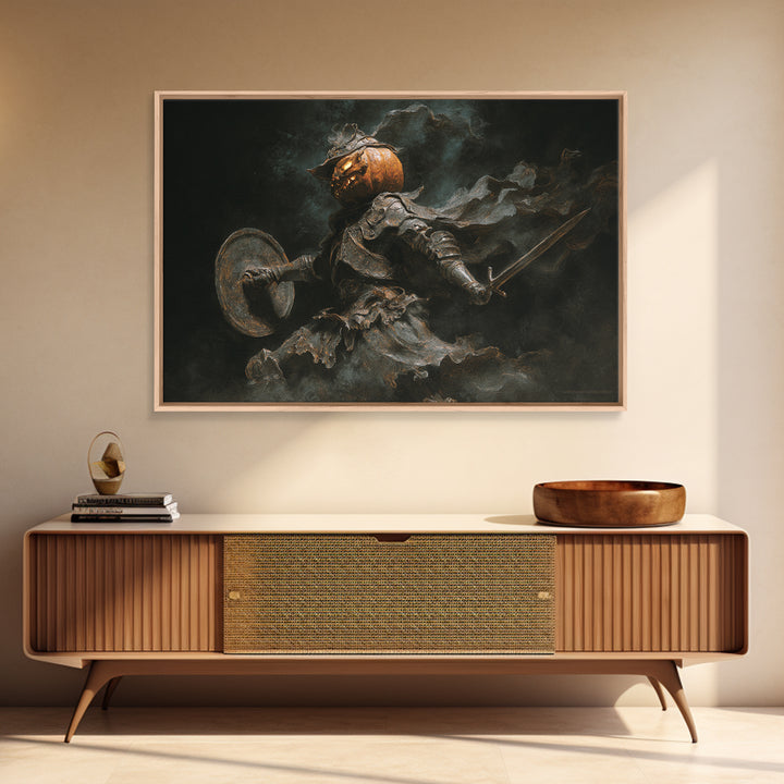The Pumpkin Paladin, Dark Romantic Horror Art, Landscape Wall Art, Dark Fantasy Wall Art, Framed Canvas Print, Halloween Wall Art