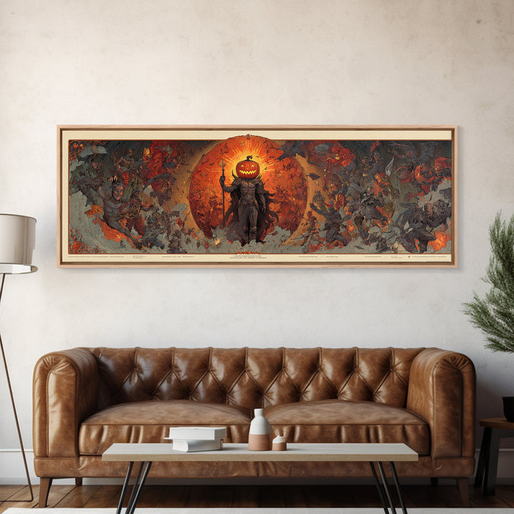 The Pumpkin Paladin, Visionary Gothic Art, Extra Wide Wall Art, Gothic Horror Wall Art, Canvas Print, Halloween Wall Art