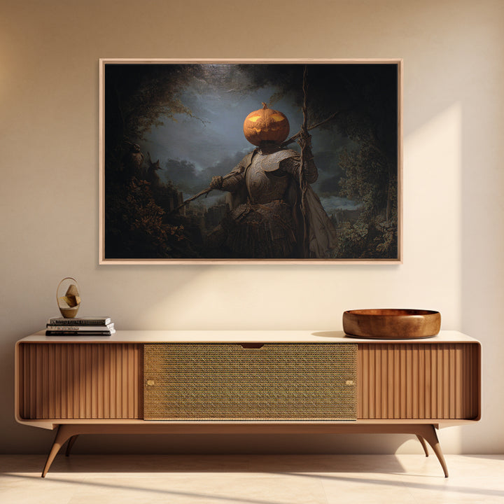 The Pumpkin Paladin, Romantic Gothic Landscape, Landscape Wall Art, Dark Fantasy Wall Art, Canvas Print, Halloween Wall Art