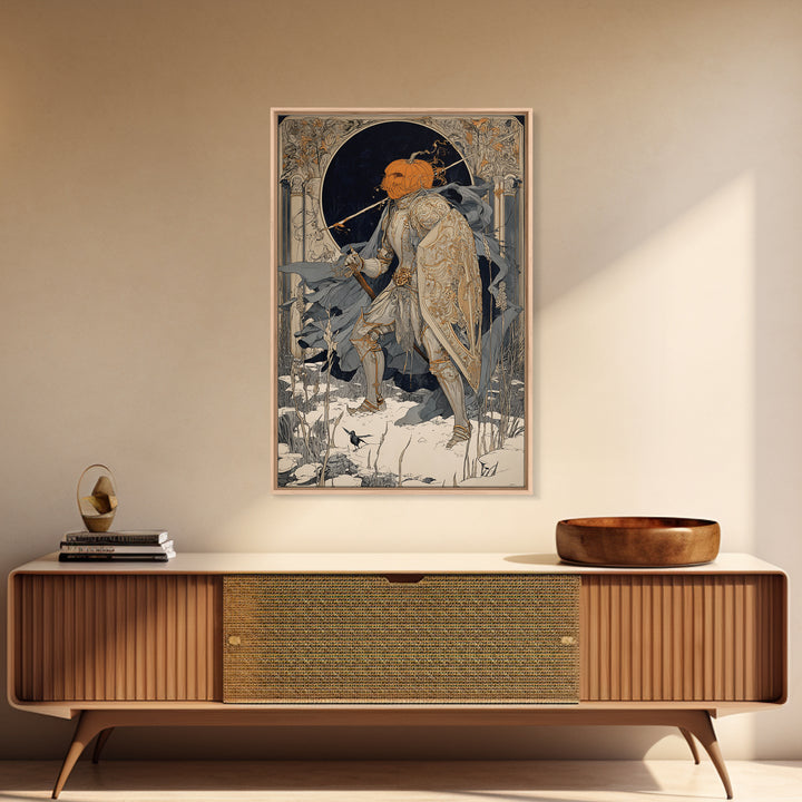 The Pumpkin Paladin, Symbolist Death Art, Vertical Wall Art, Gothic Horror Wall Art, Canvas Print, Halloween Wall Art