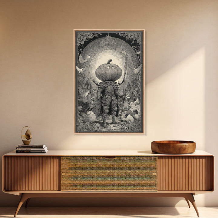 The Pumpkin Paladin, Victorian Macabre Art, Vertical Wall Art, Macabre Wall Art, Canvas Print, Halloween Wall Art, Statement Wall Art