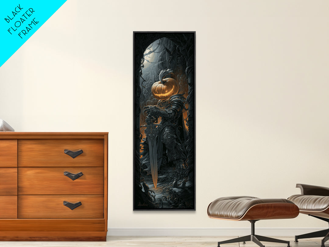The Pumpkin Paladin, Biomechanical Horror Art, Tall Narrow Wall Art, Dark Fantasy Wall Art, Canvas Print, Halloween Wall Art