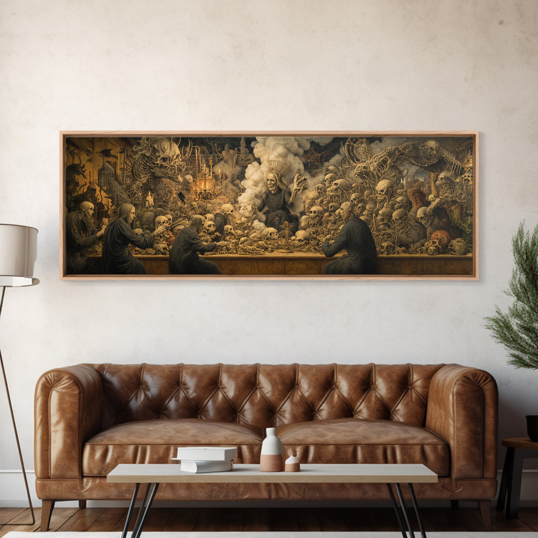 The Necromancer Queen, Medieval Grotesque Art, Extra Wide Wall Art, Gothic Horror Wall Art, Canvas Print, Halloween Wall Art