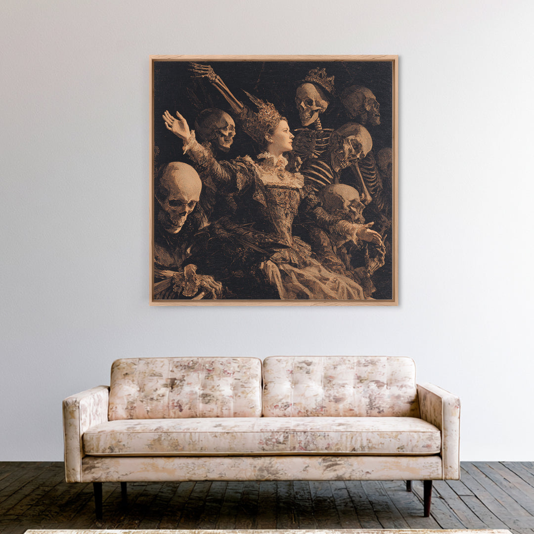 The Necromancer Queen, Danse Macabre Art, Square Wall Art, Macabre Wall Art, Canvas Print, Halloween Wall Art