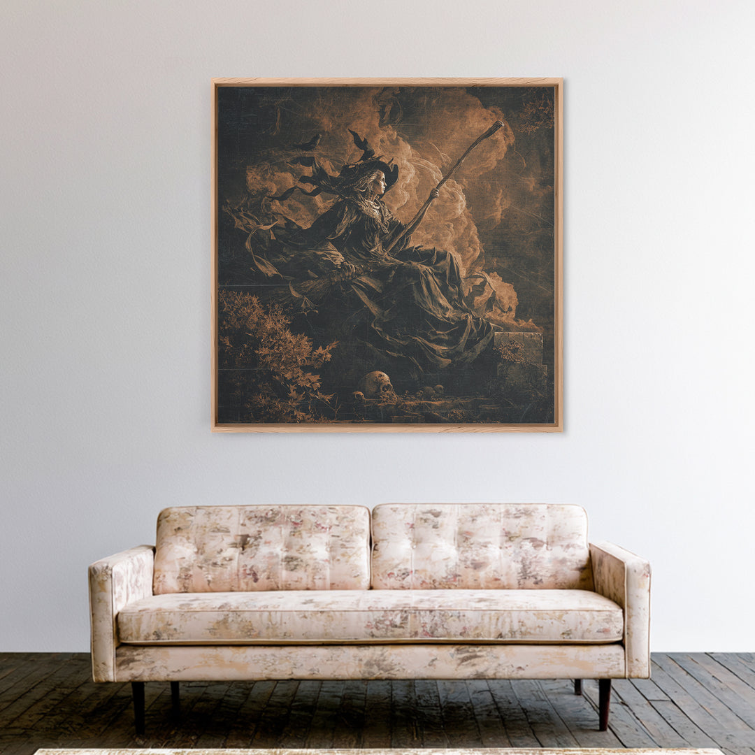 The Necromancer Queen, Baroque Witchcraft Art, Square Wall Art, Gothic Horror Wall Art, Canvas Print, Halloween Wall Art