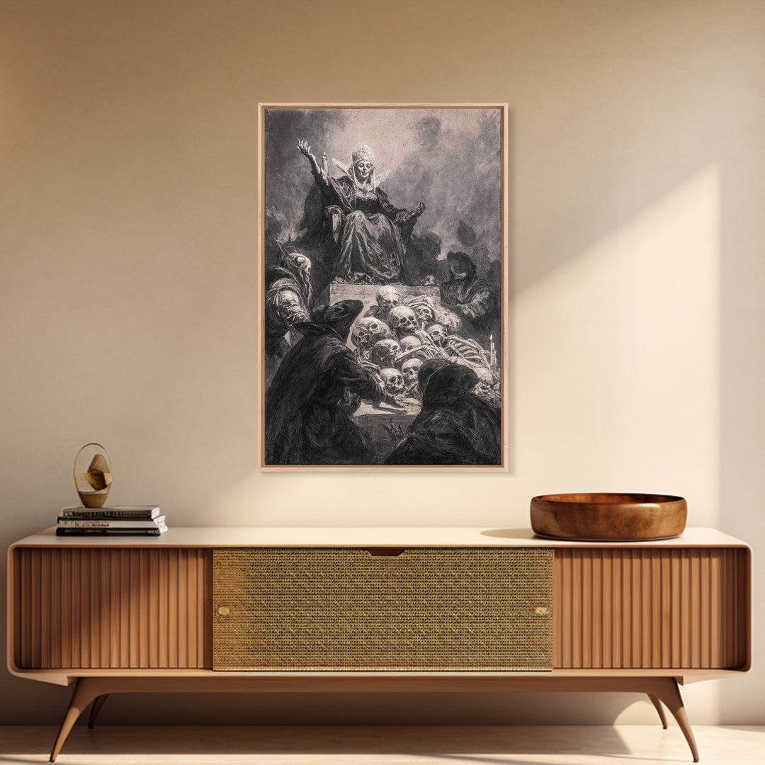 The Necromancer Queen, Dark Romantic Horror Art, Vertical Wall Art, Macabre Wall Art, Framed Canvas Print, Halloween Wall Art