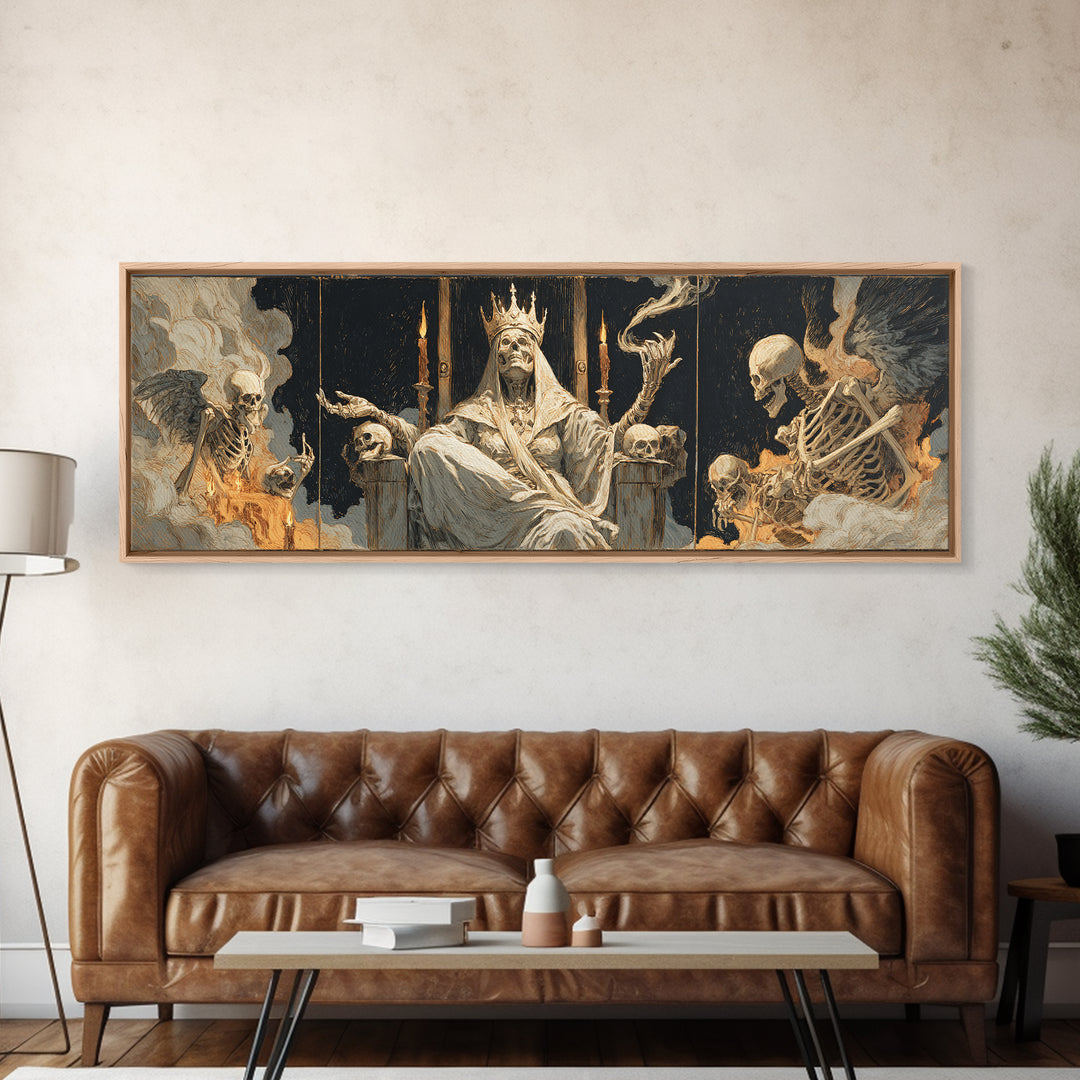 The Necromancer Queen, Visionary Gothic Art, Extra Wide Wall Art, Dark Halloween Decor, Canvas Print, Halloween Wall Art