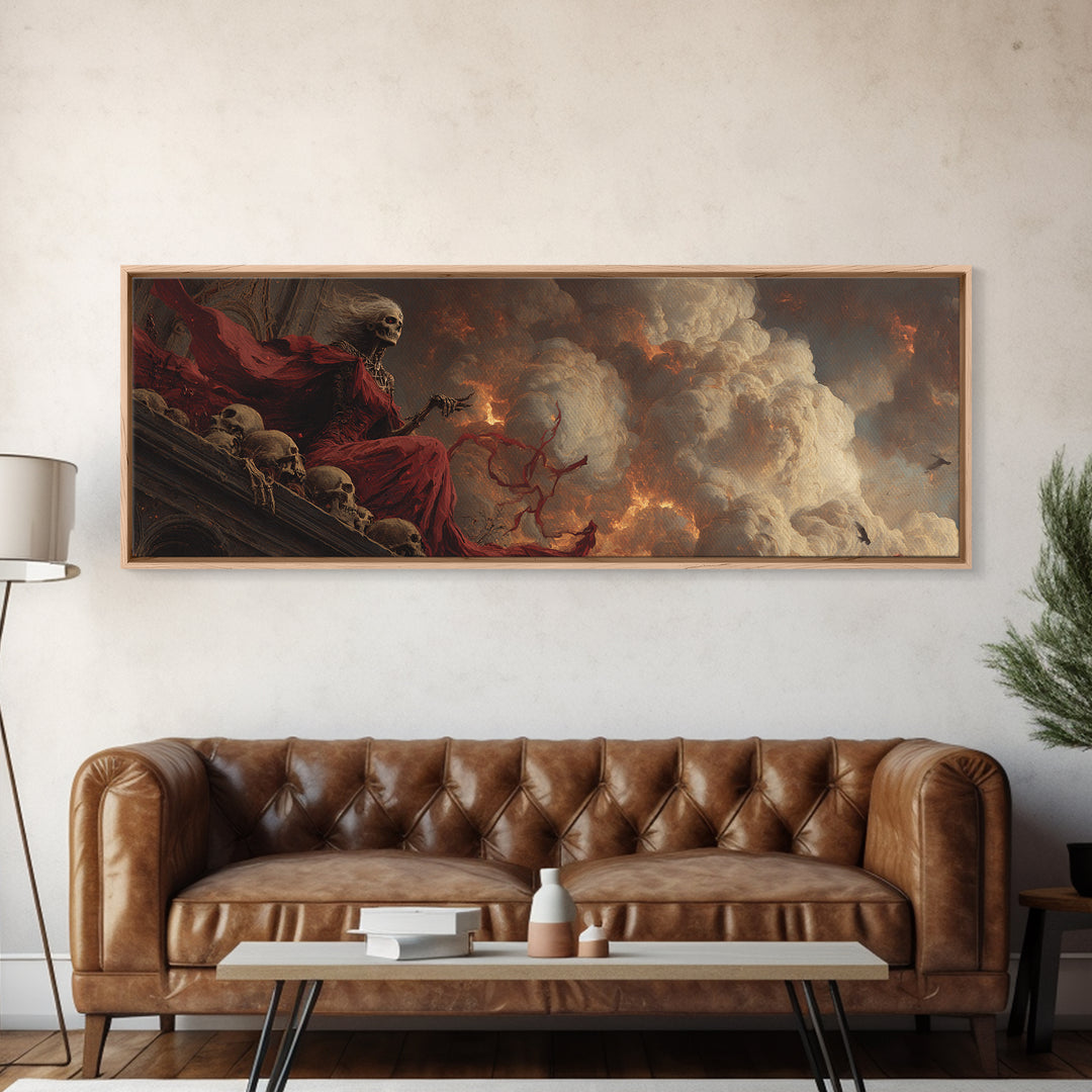 The Necromancer Queen, Apocalyptic Romantic Art, Extra Wide Wall Art, Macabre Wall Art, Canvas Print, Halloween Wall Art