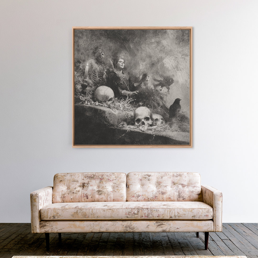 The Necromancer Queen, Symbolist Dream Art, Square Wall Art, Macabre Wall Art, Canvas Print, Halloween Wall Art