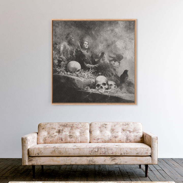 The Necromancer Queen, Symbolist Dream Art, Square Wall Art, Macabre Wall Art, Canvas Print, Halloween Wall Art