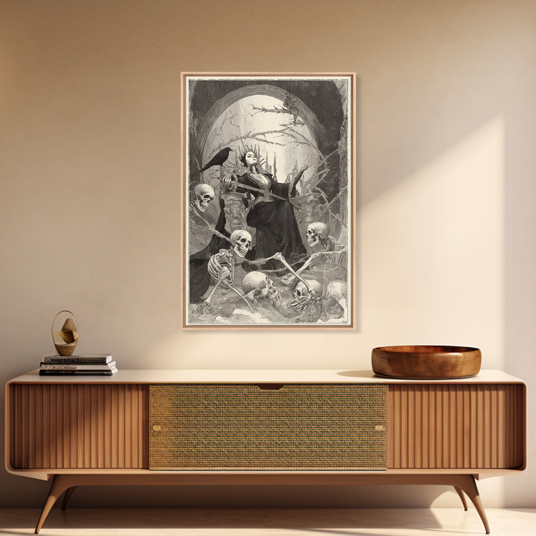 The Necromancer Queen, Decadent Gothic Art, Vertical Wall Art, Gothic Horror Wall Art, Canvas Print, Halloween Wall Art