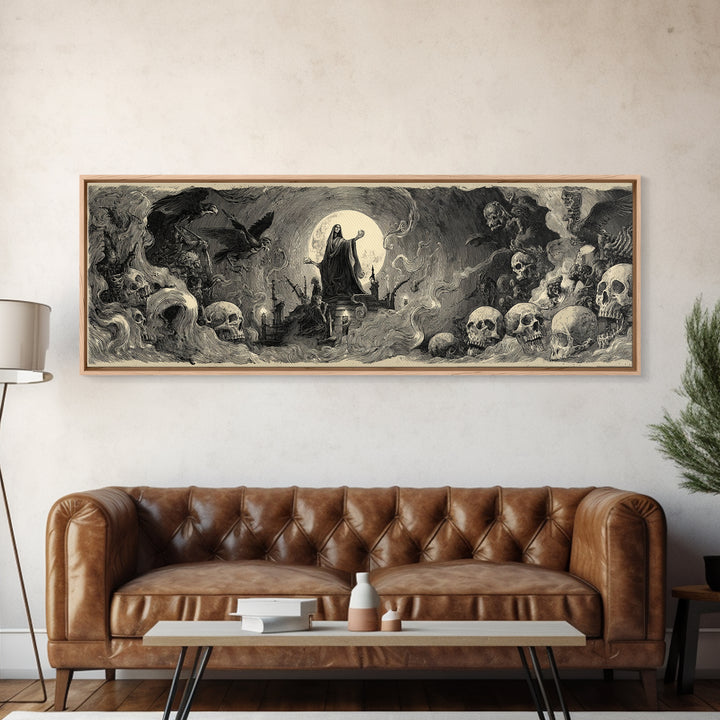 The Necromancer Queen, Expressionist Nightmare Art, Extra Wide Wall Art, Dark Halloween Decor, Canvas Print, Halloween Wall Art