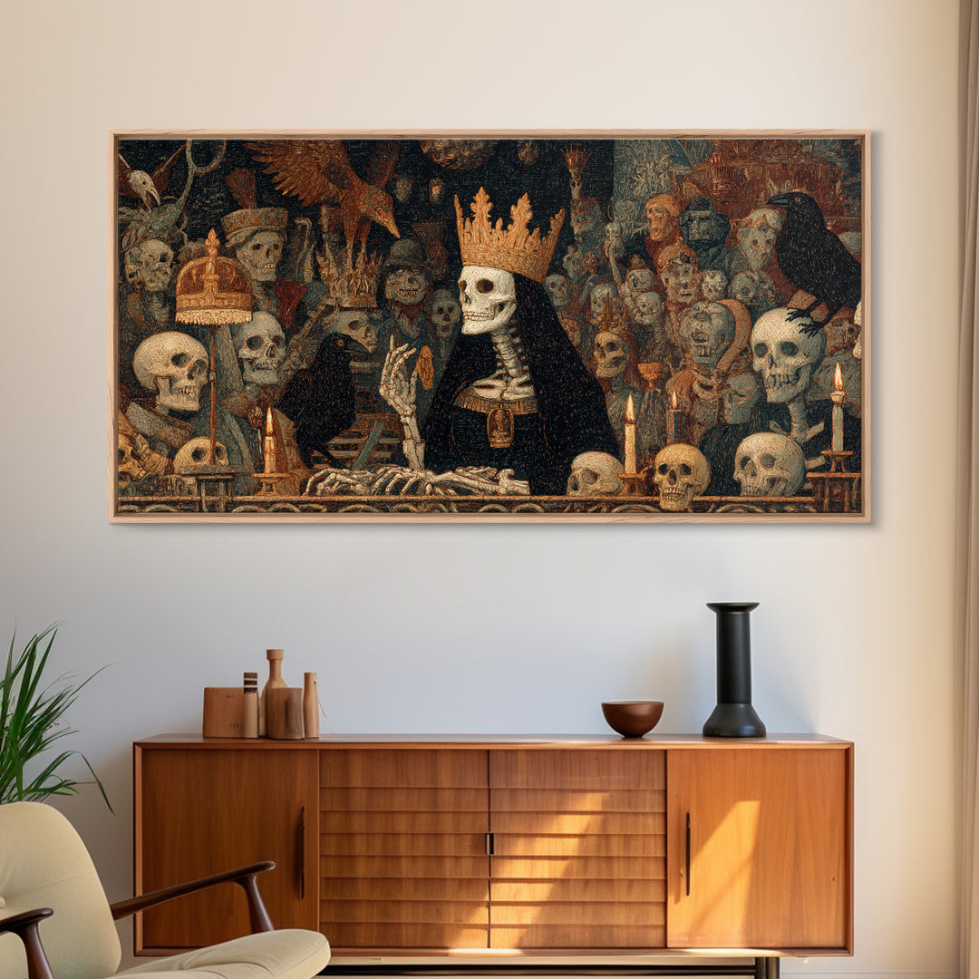 The Necromancer Queen, Grotesque Carnival Art, Wide Panoramic Art, Macabre Wall Art, Canvas Print, Halloween Wall Art, Seasonal Home Decor
