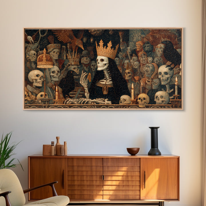The Necromancer Queen, Grotesque Carnival Art, Wide Panoramic Art, Macabre Wall Art, Canvas Print, Halloween Wall Art, Seasonal Home Decor