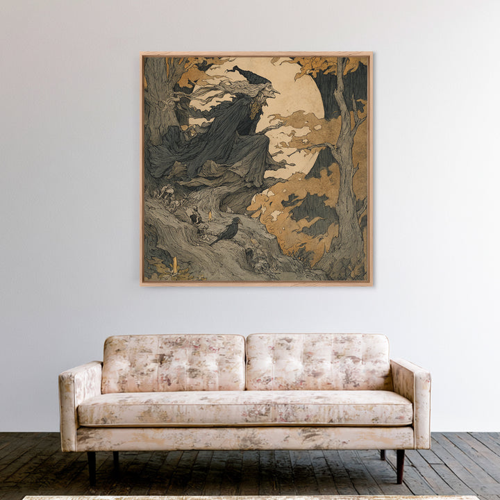 The Necromancer Queen, Gothic Storybook Art, Square Wall Art, Dark Fantasy Wall Art, Framed Canvas Print, Halloween Wall Art