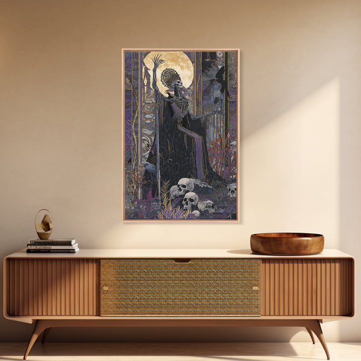 The Necromancer Queen, Stained Glass Gothic Art, Vertical Wall Art, Dark Halloween Decor, Framed Canvas Print, Halloween Wall Art