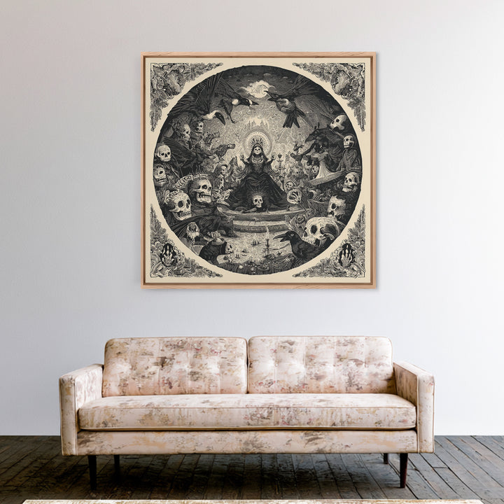The Necromancer Queen, Macabre Folk Print Art, Square Wall Art, Macabre Wall Art, Canvas Print, Halloween Wall Art