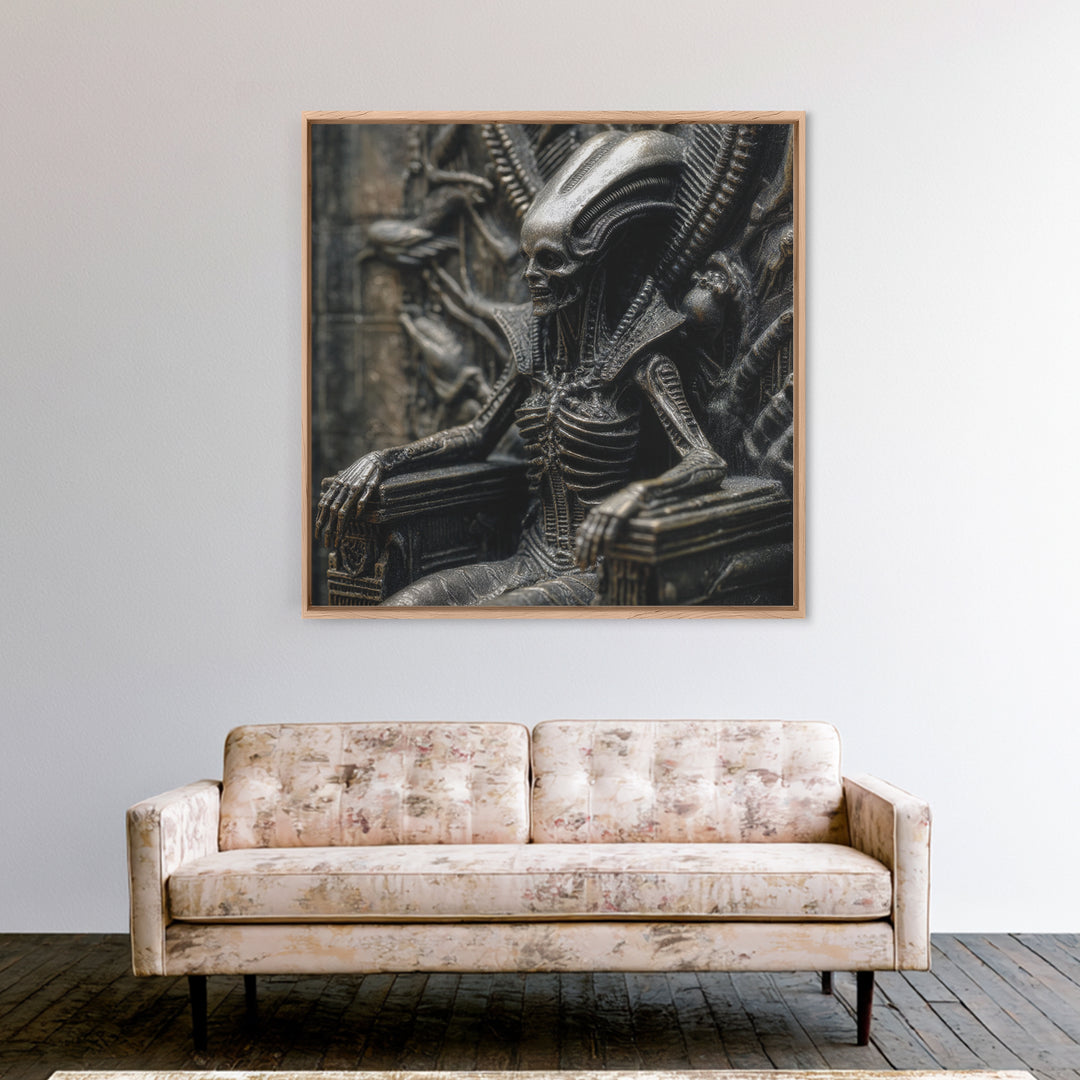 The Necromancer Queen, Biomechanical Horror Art, Square Wall Art, Dark Halloween Decor, Canvas Print, Halloween Wall Art, Spooky Wall Decor