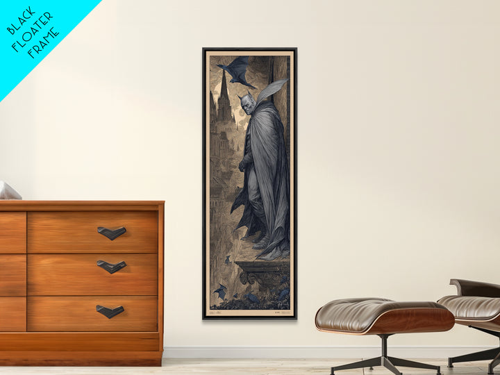 The Bat Prince, Gothic Engraving Art, Tall Narrow Wall Art, Dark Fantasy Wall Art, Framed Canvas Print, Halloween Wall Art